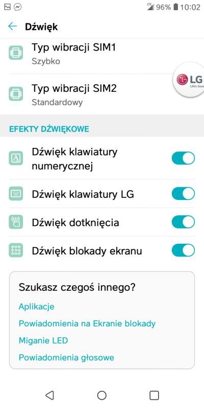 Jak aktywować wibracje dotyku w LG K40?