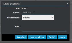 Sensor editing menu with settings and options.