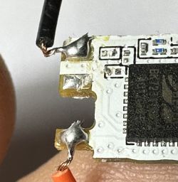 Close-up of solder connections on a circuit board.