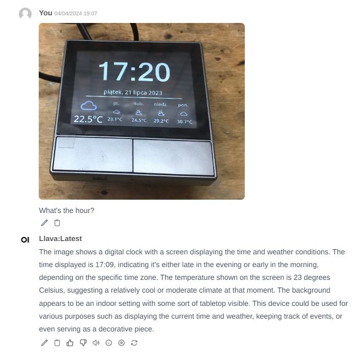 Digital Clock with Temperature and Weather Display View of a digital clock displaying time and weather.