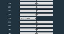Pin configuration for IO34–IO42 with SM16703P_DIN set on IO38