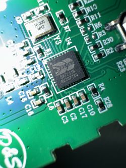 Close-up of a BK7231N chip on a printed circuit board.