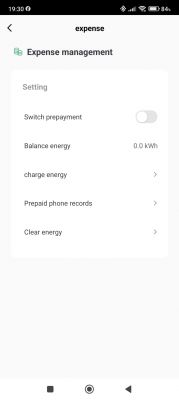 Screenshot of an energy expense management app with the prepayment switch turned off.