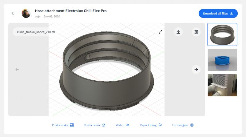 Adapter to lead out a pipe from a portable air conditioner - DIY 3D printing