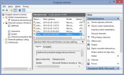 Zrzut ekranu przeglądarki zdarzeń systemu Windows pokazujący dzienniki zabezpieczeń.