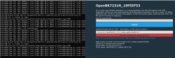 OTA update interface for OpenBK7231N device with connection logs and system information.