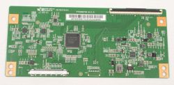Green PCB with integrated circuits, ribbon connectors, and a barcode label on a white background