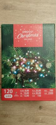 Opakowanie łańcucha LED Pepco Christmas z 120 pastelowymi diodami w różnych walutach