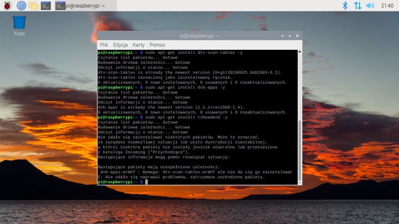 Błąd instalacji TVheadend na Raspberry Pi Zero 2 W z Raspbianem z Pi 3: problem z zależnościami