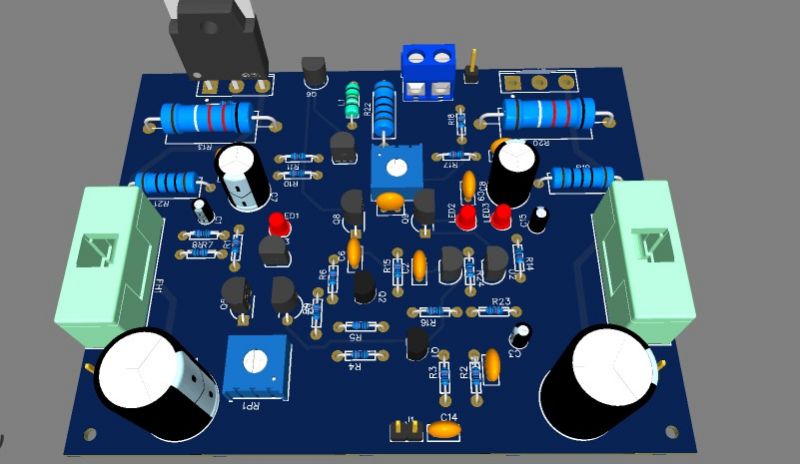 Schemat wzmacniacza analogowego na płytce PCB