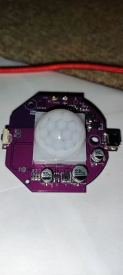 PCB with a mounted PIR sensor and various electronic components.