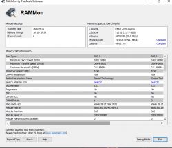 Zrzut ekranu z programu RAMMon pokazujący szczegóły pamięci RAM.