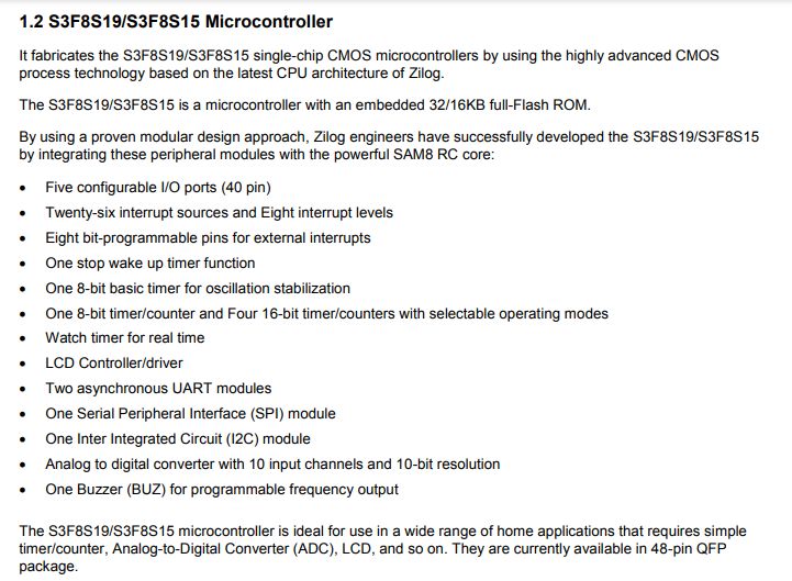 Fragment dokumentacji mikrokontrolera S3F8S19/S3F8S15