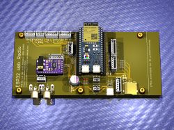 Close-up of an ESP32 Web Radio PCB with various components and connectors.