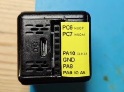 Close-up of TXWDevCube connectors and labeled pin functions