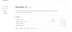 Screenshot of the GitHub release page for Tasmotizer 1.2, showing download options for executable files and source code.