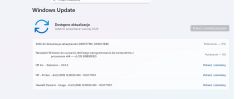 Ekran Windows Update z listą aktualizacji, w tym sterowników HP, oraz stanem pobierania 15%