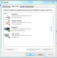 Realtek HD Audio - głośniki mikrofon słuchawki - Nie podłączono Realtek HD Audio - głośniki mikrofon słuchawki - Nie podłączono