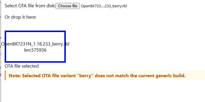 OTA update file error: selected berry variant does not match current build