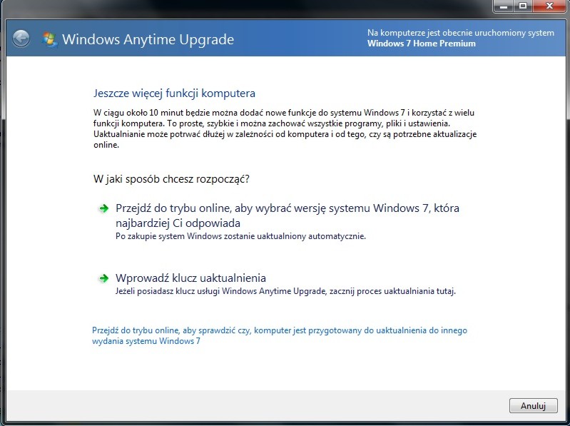 Программе установки windows anytime upgrade не удалось завершить процесс установки