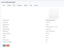 Zigbee Device TS0011 Configuration Page Configuration page of Zigbee device TS0011 in software.