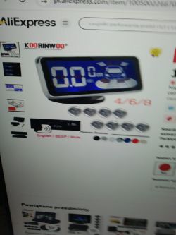Zdjęcie ekranu komputera z ofertą czujników parkowania Koorinwoo z AliExpress.