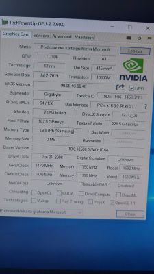 Zrzut ekranu programu TechPowerUp GPU-Z z informacjami o karcie graficznej.