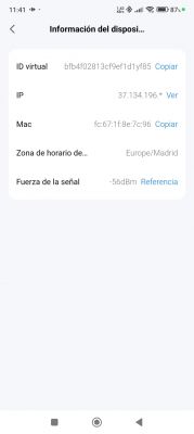 Screenshot displaying device information, including ID, IP address, MAC, time zone, and WiFi signal strength.