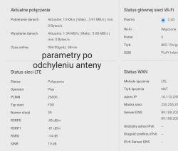 Zrzut ekranu parametrów połączenia internetowego z telefonu komórkowego.