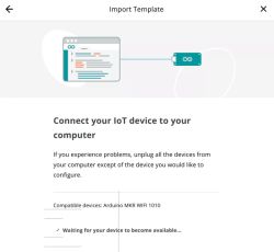 Instructions for Connecting Arduino MKR WiFi 1010 to Computer Arduino instructions screen showing how to connect the Arduino MKR WiFi 1010 board to a computer.