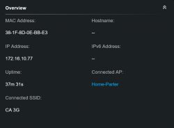 Device Status in Omada Network Screenshot of a device's status connected to an AP.