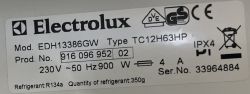 Etykieta produktu na suszarce Electrolux z danymi technicznymi.