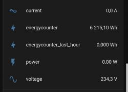 Screenshot of an interface showing electrical parameters: current, energy consumption, power, and voltage.