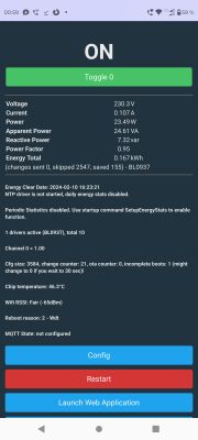 Screenshot of an app displaying electrical energy consumption data of a device.