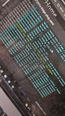 Laptop screen displaying logs and configuration for an electronic project.