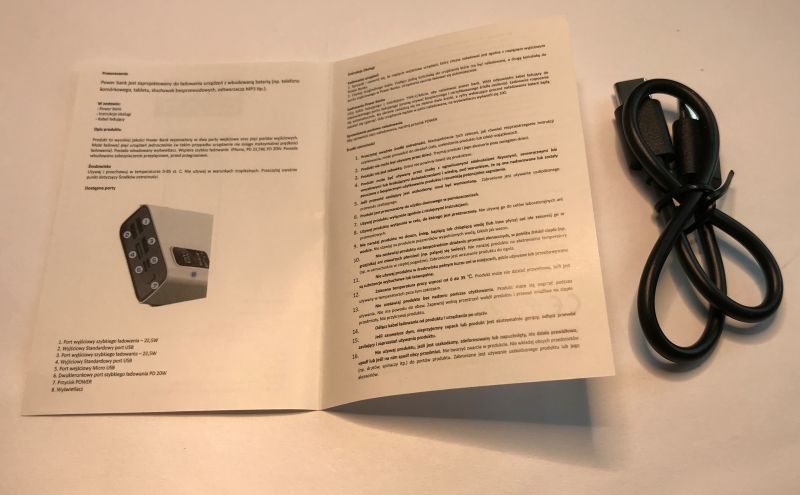 BY-K7 power bank manual and included USB cable