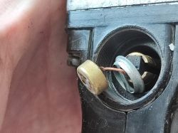Connector with wire in old electrical equipment View of connector with wire in old electrical equipment