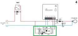 Circuit diagram with electrical components.