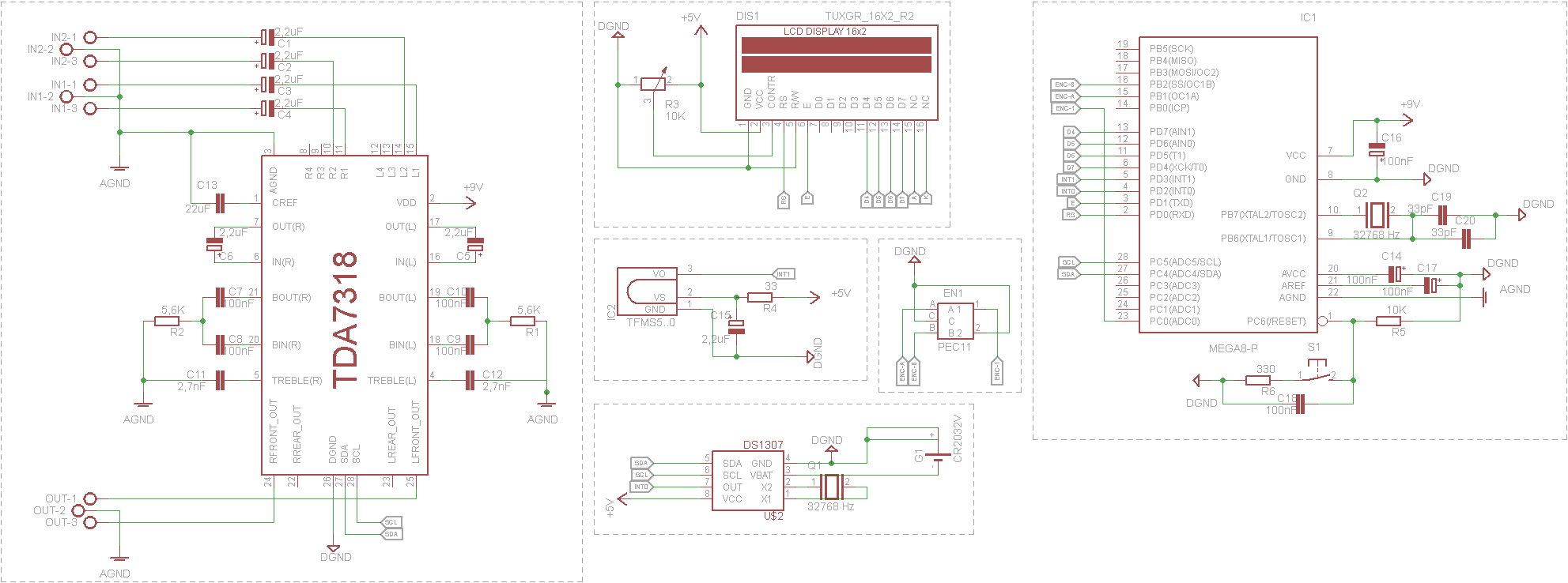 TDA7318 i ATmega8 - Czy schemat przedwzmacniacza jest poprawny?