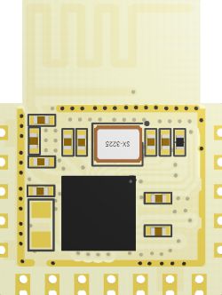 Close-up of an electronic module with ICs and SMD components on a yellow PCB