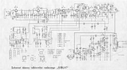 Schemat ideowy odbiornika radiowego Jubilat przedstawiający układ elektroniczny z kondensatorami, cewkami i tranzystorami.