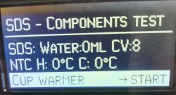 Siemens Coffee Machine Components Test Screen Coffee machine Siemens components test screen with messages about water and temperature.