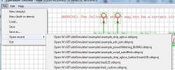 OpenBeken Simulation Window with Schematic Editor OpenBeken simulation window with file menu and circuit sketch.