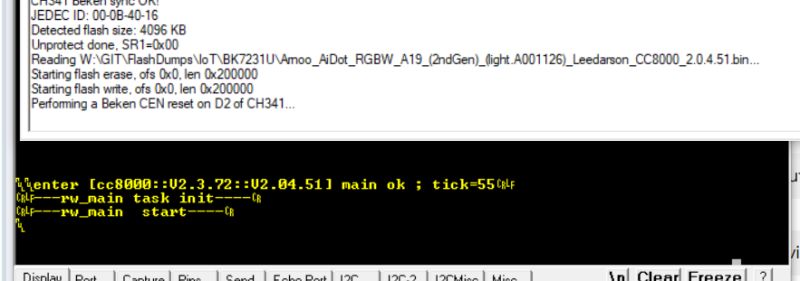 Terminal showing firmware boot log for CC8000 chip