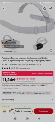 Biały pasek na głowę do Oculus Quest 2 wyświetlony na stronie AliExpress