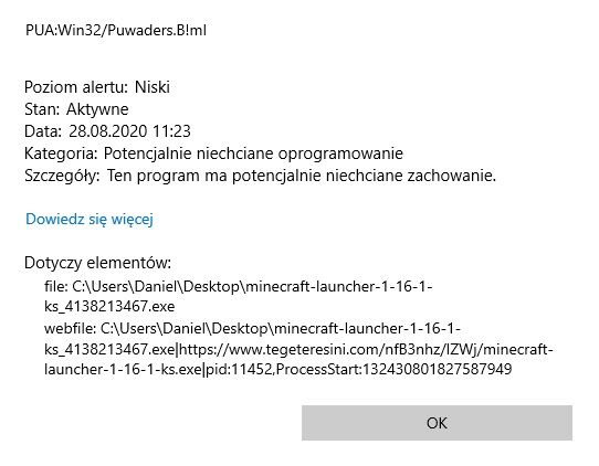 Wirus PUA:Win32/Puwaders.B!ml Wykryty Przez Windows Defender ...