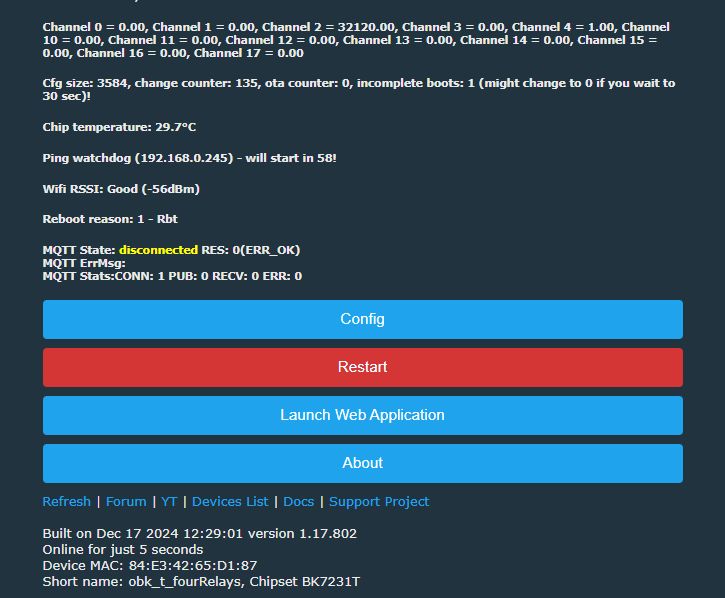 Screenshot of an interface displaying device information and action buttons.