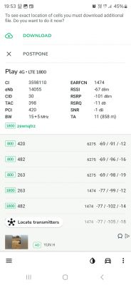 Screenshot z aplikacji na telefonie pokazujący informacje o sieci 4G LTE 1800 z Play.