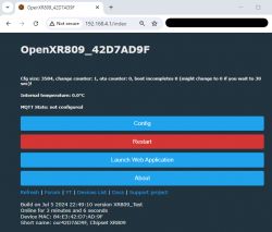 User interface for OpenXR809 device at IP address 192.168.4.1.