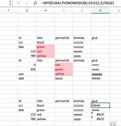 Excel integracja danych z par wierszy na podstawie duplikatów danych w różnych kolumnach